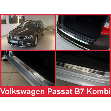 Nerez kryt zostava ochrana prahu zadného nárazníka + ochranné lišty prahu dverí VW Passat B7 kombi 2011-14 Nerez kryt zostava ochrana prahu zadného nárazníka + ochranné lišty prahu dverí VW Passat B7 kombi 2011-14
