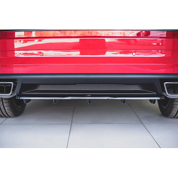 Stredový spojler pod zadný nárazník s rebrovaním pre Škoda KodiaQ RS, Maxton Design (čierny lesklý plast ABS)
