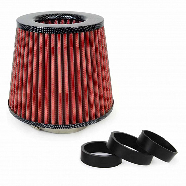 Univerzálny kužeľový vzduchový filter červený/uhlíkový + 3 adaptéry