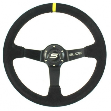 Športový volant WRC čierny semiš Yellow Strip 350 mm