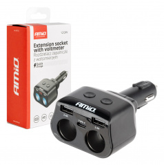Rozdeľovač rozbočovač zásuvky zapaľovača 2x USB 1x USB-C 12V 24V + voltmeter AMIO-04173