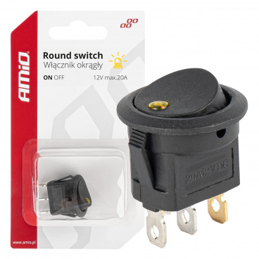 Spínač prepínač tlačidlo okrúhle 12V 20A ON OFF podsvietenie žlté AMIO-03962