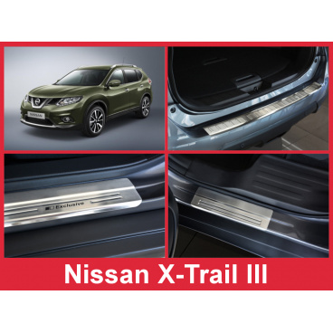 Nerez kryt- zostava-ochrana prahu zadného nárazníka + ochranné lišty prahu dverí Nissan X-Trail III 2014-17