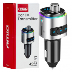 FM vysielač do auta 2×USB-A microSD 12V 24V AMIO-04654