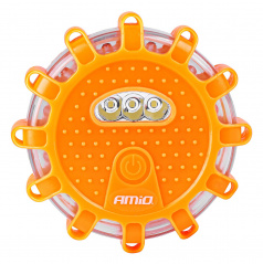Automobilová núdzová lampa akumulátorová s funkciou LED svietidla 12SMD+3SMD 650mAh (BATT) červená AMIO-04673