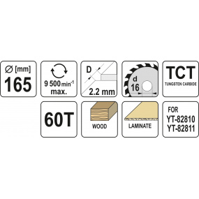 Kotouč na dřevo TCT 165 x 16 mm 60z (pro YT-82810, YT-82811)