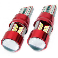 Žiarovky 27 SMD LED T10 (W5W) 12V biela CAN-BUS s šošovkou