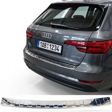 Nerezový leštený kryt hornej hrany zadného nárazníka Audi A4 kombi 8W 2015-24 Nerezový leštený kryt hornej hrany zadného nárazníka Audi A4 kombi 8W 2015-24