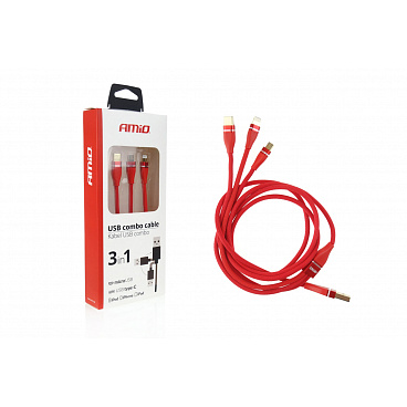 Multikábel do telefónu USB/ 3 konektory (iPhone + iPad, USB typ C a microUSB)