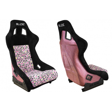 Športové kreslo SLIDE KS2 Premium Black & Flowers Velur Light Pink Glitter