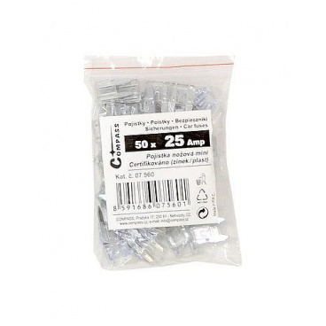 Poistky nožové mini 25 Amp polybag 50ks Poistky nožové mini 25 Amp polybag 50ks