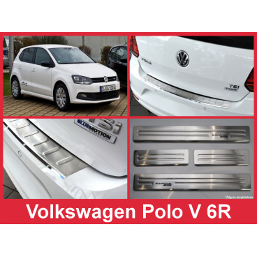 Nerez kryt zostava ochrana prahu zadného nárazníka + ochranné lišty prahu dverí VW Polo V 6R 2014-16 Nerez kryt zostava ochrana prahu zadného nárazníka + ochranné lišty prahu dverí VW Polo V 6R 2014-16