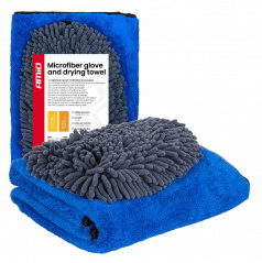 Rukavice z mikrovlákna a uterák na sušenie auta 94/800gsm 20x26/60x90cm AMIO-04489