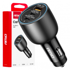 Autonabíjačka 2x USB-C + USB-A 12V 24V 100W AMIO-04371