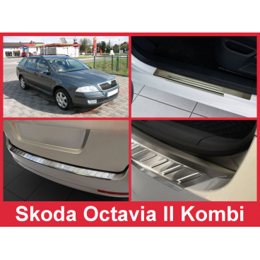 Nerez kryt- zostava-ochrana prahu zadného nárazníka + ochranné lišty prahu dverí Škoda Octavia II kombi 2004-12