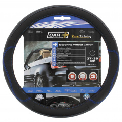 Poťah volanta čierny dierovaný s modrým švom 37-39 cm