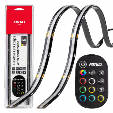 Pásky LED COB do auta viacfarebné multi color RGB s diaľkovým ovládaním 2x30cm 12V AMIO-04579