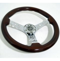 Športový kovový volant s imitáciou dreva 2 s priemerom 350 mm