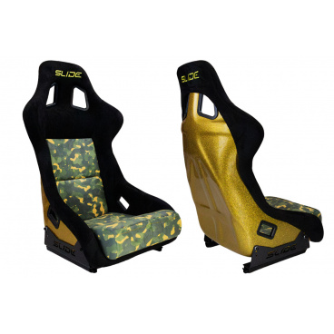 Športové kreslo SLIDE KS2 Premium Camouflage Dark Green Velur & Yellow Glitter