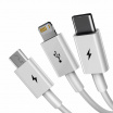 Multikábel do telefónu USB/ 3 konektory (iPhone + iPad, USB typ C a microUSB)