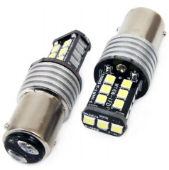15 SMD LED biele žiarovky jednovláknové BA15s 21W (P21W) CANBUS - 2 ks