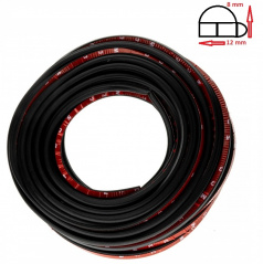 Gumové tesnenie dverí 12x8 mm / 25 metrov s podlepením
