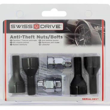 BUTZI poistné skrutky (2 bezpečnostné orechy) M14X1,5 čierne s uchytením do kužeľa