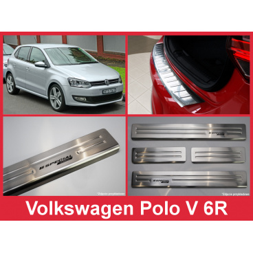 Nerez kryt zostava ochrana prahu zadného nárazníka + ochranné lišty prahu dverí VW Polo V 6R 2009-14 Nerez kryt zostava ochrana prahu zadného nárazníka + ochranné lišty prahu dverí VW Polo V 6R 2009-14