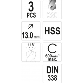 Vrták na kov 13,0 mm HSS 3 ks