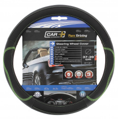 Poťah volanta čierny dierovaný so zeleným švom 37-39 cm