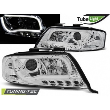 AUDI A6 06.2001-05.2004 predné číre svetlá LED TUBE LIGHTS chrome (LPAU93)