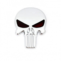 Samolepiaci kovový znak LEBKA (chróm, čierne oči) 75x55 mm