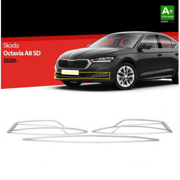 Nerez 3-dílná lišta kolem předních mlhovek Škoda  Octavia IV 2020+
