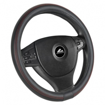 Poťah na volant - čierna s červeným prešívaním M Poťah na volant - čierna s červeným prešívaním M