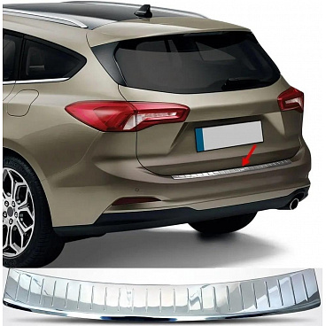 Leštený nerezový kryt hornej hrany zadného nárazníka Ford Focus IV kombi 2018-2025 Leštený nerezový kryt hornej hrany zadného nárazníka Ford Focus IV kombi 2018-2025