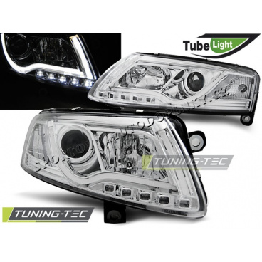 AUDI A6 C6 04.2004-2008 Predné číre svetlá LED TUBE LIGHTS CHROME (LPAU95)