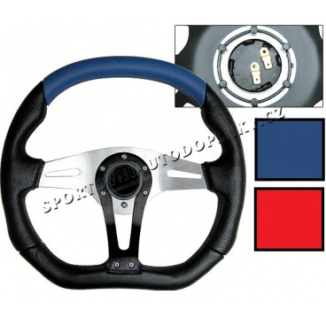 Športový volant Technic III 350 mm modrý alebo červený, výpredaj skladu