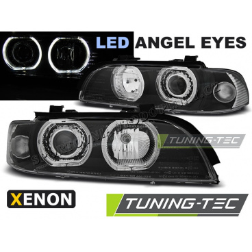 BMW E39 09.1995-06.2003 predné číre svetlá Angel Eyes LED D2S/H7 black (LPBME2)