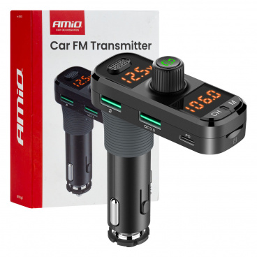 FM vysielač do auta 2×USB-A 1×USB-C microSD 12V 24V AMIO-04653 FM vysielač do auta 2×USB-A 1×USB-C microSD 12V 24V AMIO-04653