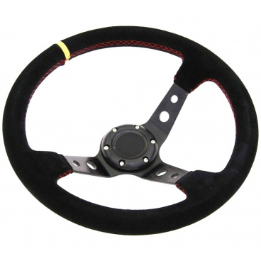 Športový volant WRC čierny semiš 350 mm (červený steh)