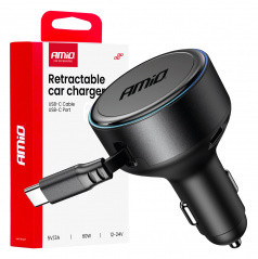 Autonabíjačka so sťahovacím káblom typu C + USB-C 12V 24V 60W AMIO-04368
