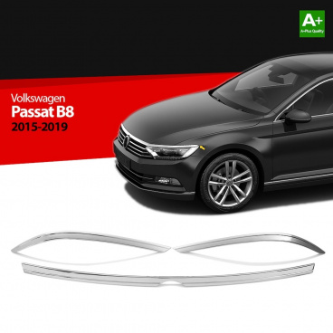 Nerez lišty hornej hrany masky a svetiel VW Passat B8 2014-19 3 ks