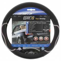 Poťah volanta čierny dierovaný s bielym švom 37-39 cm