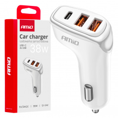 Autonabíjačka 2x USB-A + USB-C 38W AMIO-03886