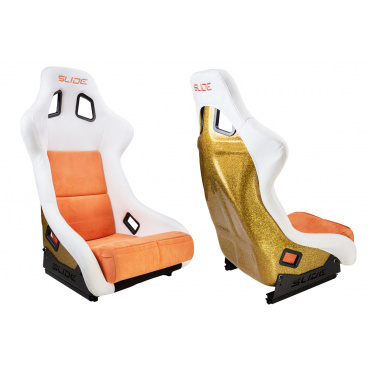 Športové kreslo SLIDE KS2 Premium Biela Oranžová Velúr & Oranžový Trblietky