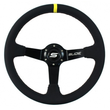 Športový volant WRC čierná koža Yellow Strip 350 mm