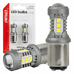 LED žiarovky STANDARD BAY15D P21/5W 3030 15SMD biele 12V 24V AMIO-05003