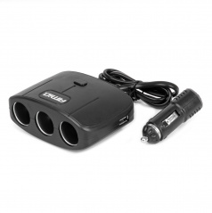 Rozdeľovač zásuvky zapaľovača s nabíjačkou 2x USB-A ON/OFF 12V 24V 100W 70cm AMIO-04362