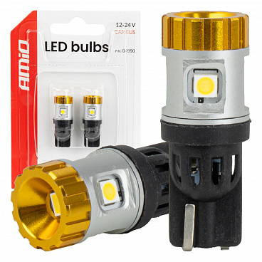 LED žiarovky CANBUS W5W T10 3030 4SMD + 3020 1SMD biele 12V 24V AMIO-04990