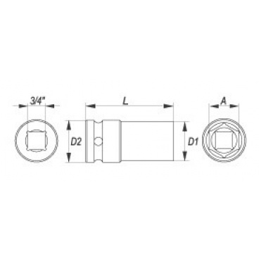 Nástavec 3/4" rázový šestihranný hluboký 35 mm CrMo Nástavec 3/4" rázový šestihranný hluboký 35 mm CrMo